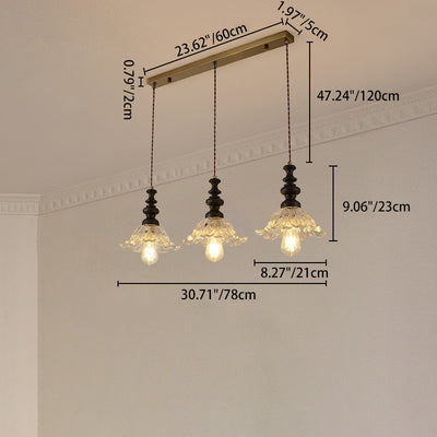 Traditional French Solid Wood Floral Glass Shade 1/3-Light Chandelier Island Light For Living Room