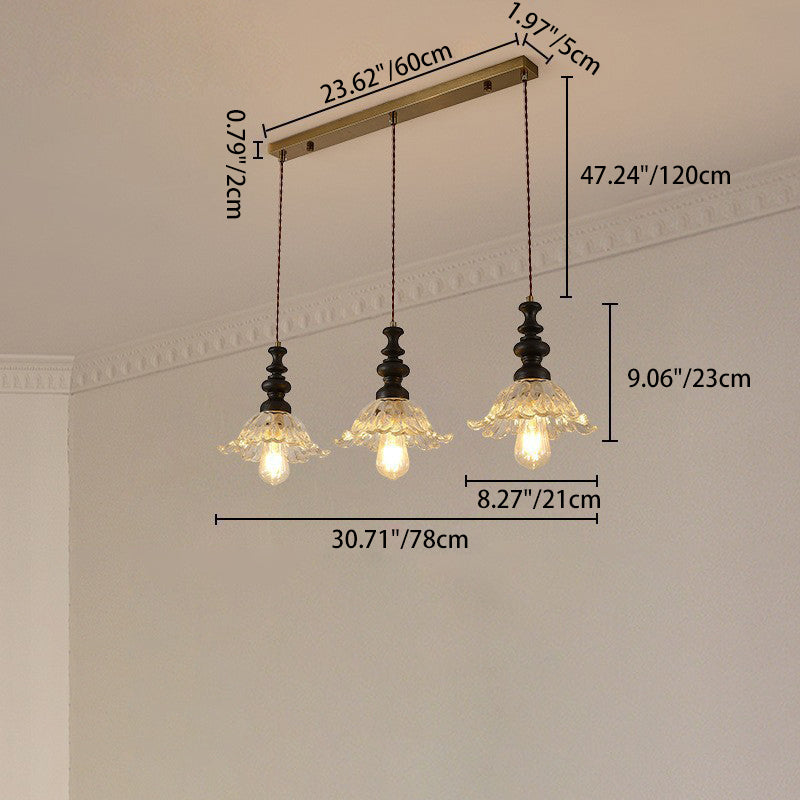 Traditional French Solid Wood Floral Glass Shade 1/3-Light Chandelier Island Light For Living Room