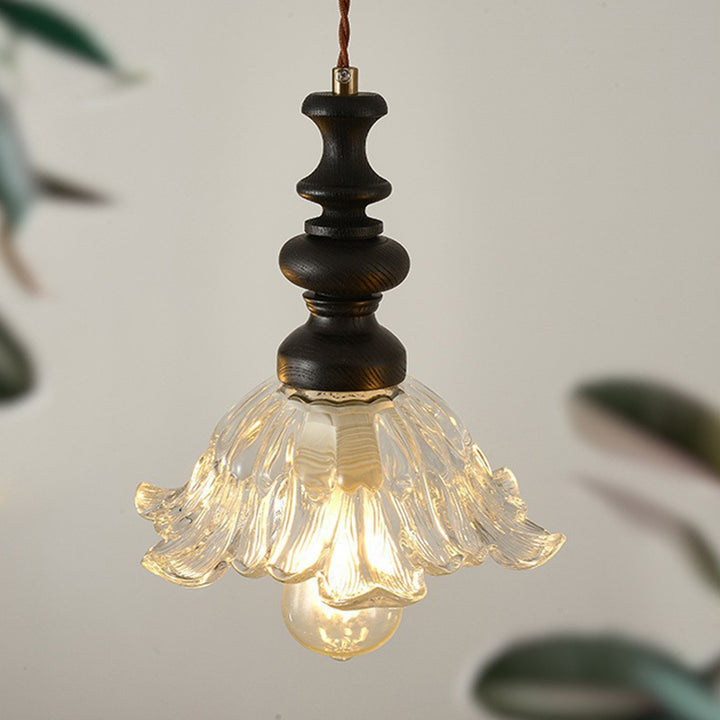 Traditionelle französische Massivholz-Kronleuchter mit Blumen-Glas-Schirm 1/3-Licht für Wohnzimmer 