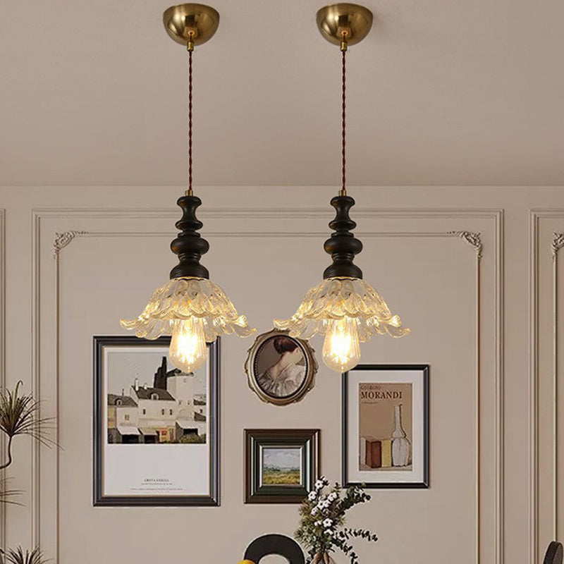 Traditional French Solid Wood Floral Glass Shade 1/3-Light Chandelier Island Light For Living Room