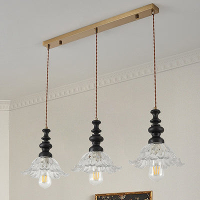 Traditional French Solid Wood Floral Glass Shade 1/3-Light Chandelier Island Light For Living Room