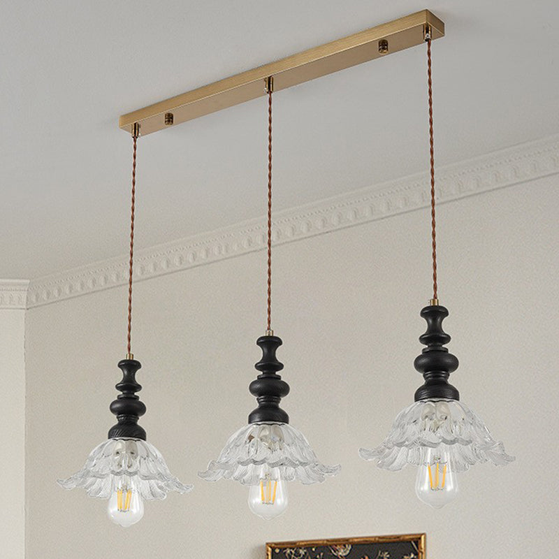 Traditional French Solid Wood Floral Glass Shade 1/3-Light Chandelier Island Light For Living Room