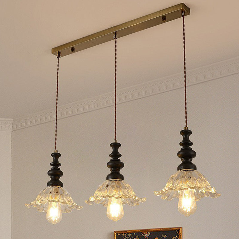 Traditional French Solid Wood Floral Glass Shade 1/3-Light Chandelier Island Light For Living Room