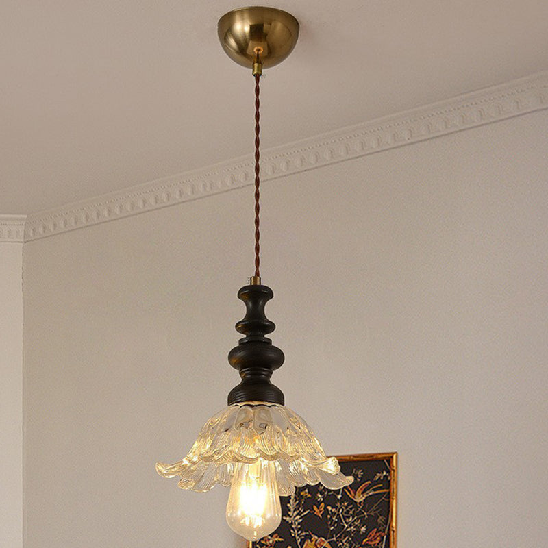 Traditional French Solid Wood Floral Glass Shade 1/3-Light Chandelier Island Light For Living Room