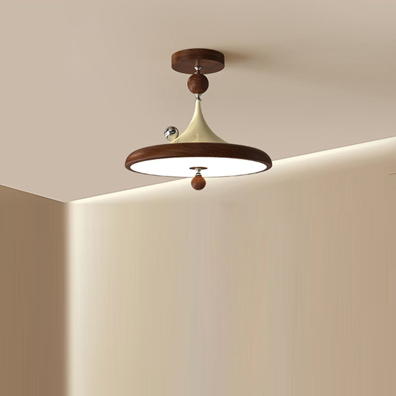 Plafonnier semi-encastré moderne en acrylique à LED avec grain de bois en faux fer de style mi-siècle pour chambre 