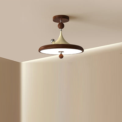 Moderne Mid-Century Eisen Faux Holzmaserung Acryl LED Semi-Flush Deckenleuchte für das Schlafzimmer 