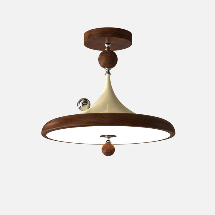 Plafonnier semi-encastré moderne en acrylique à LED avec grain de bois en faux fer de style mi-siècle pour chambre 
