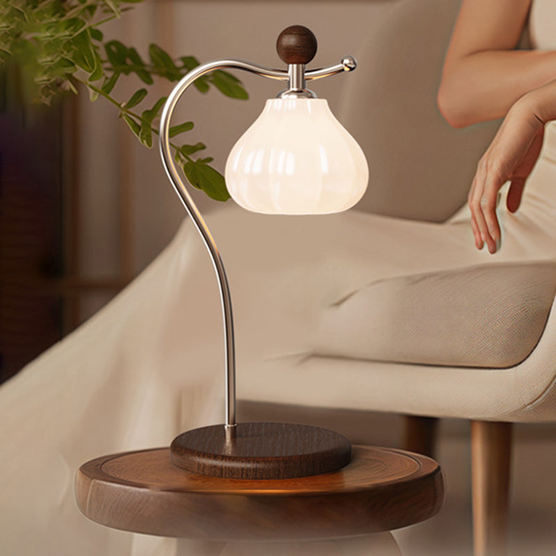 Traditional French Flower Bud Glass Shade Wood Iron LED Table Lamp For Bedroom