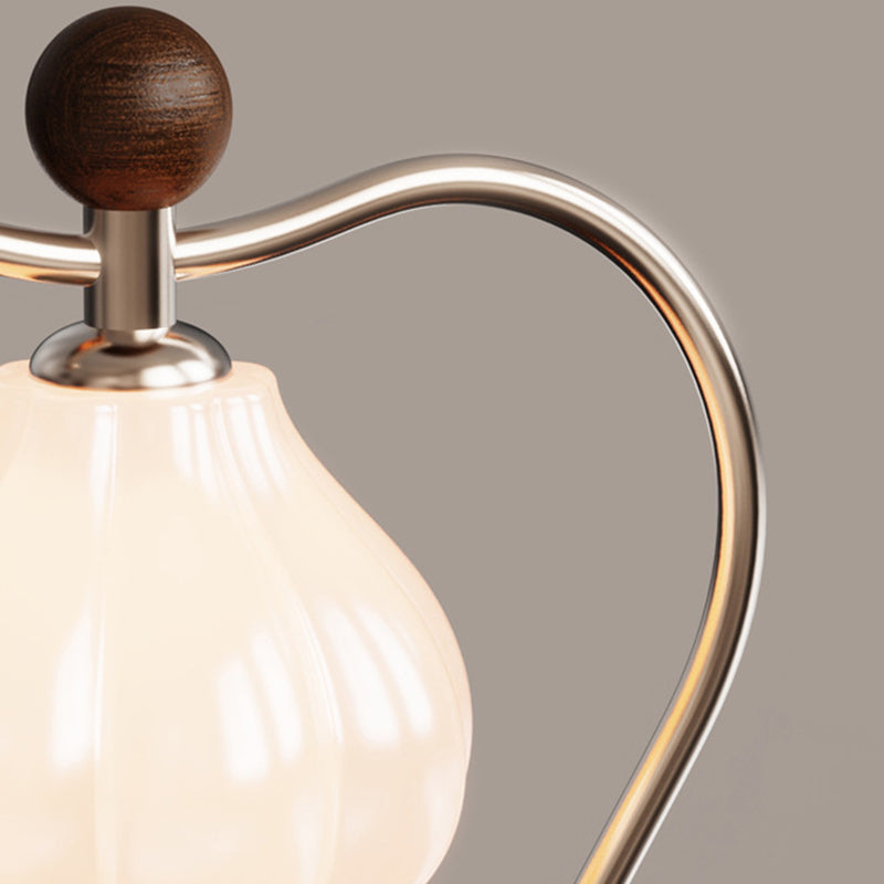 Traditional French Flower Bud Glass Shade Wood Iron LED Table Lamp For Bedroom