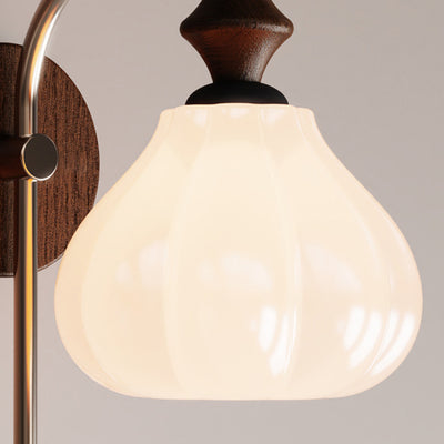 Traditional French Flower Bud Glass Shade Wood Iron LED Table Lamp For Bedroom