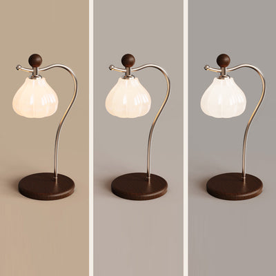 Traditional French Flower Bud Glass Shade Wood Iron LED Table Lamp For Bedroom