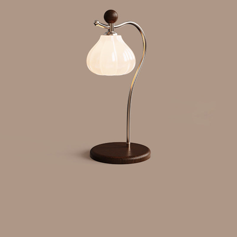 Traditional French Flower Bud Glass Shade Wood Iron LED Table Lamp For Bedroom