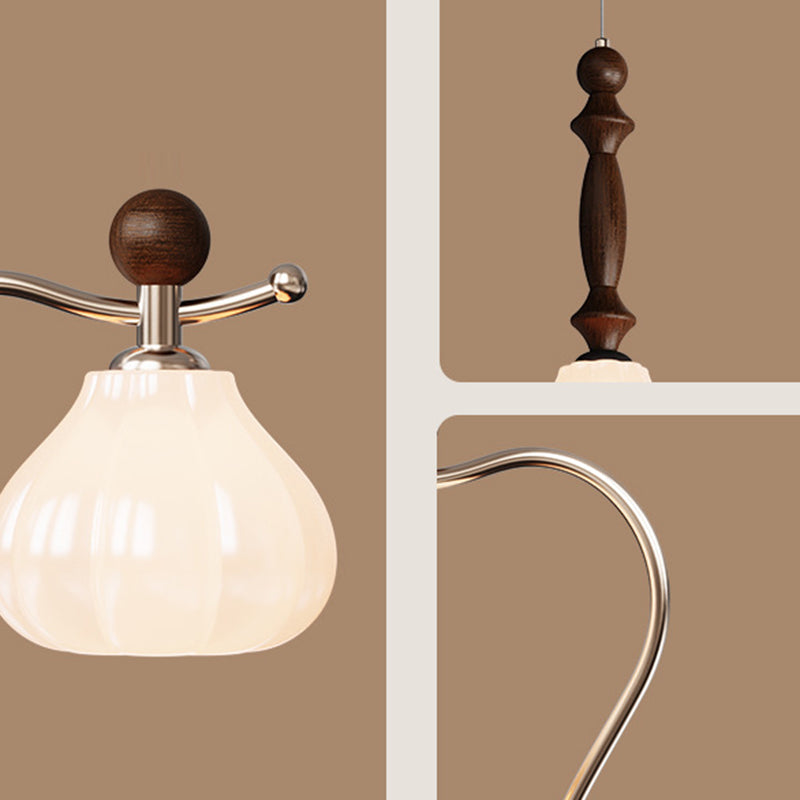 Traditional French Flower Bud Glass Shade Wood Iron LED Table Lamp For Bedroom