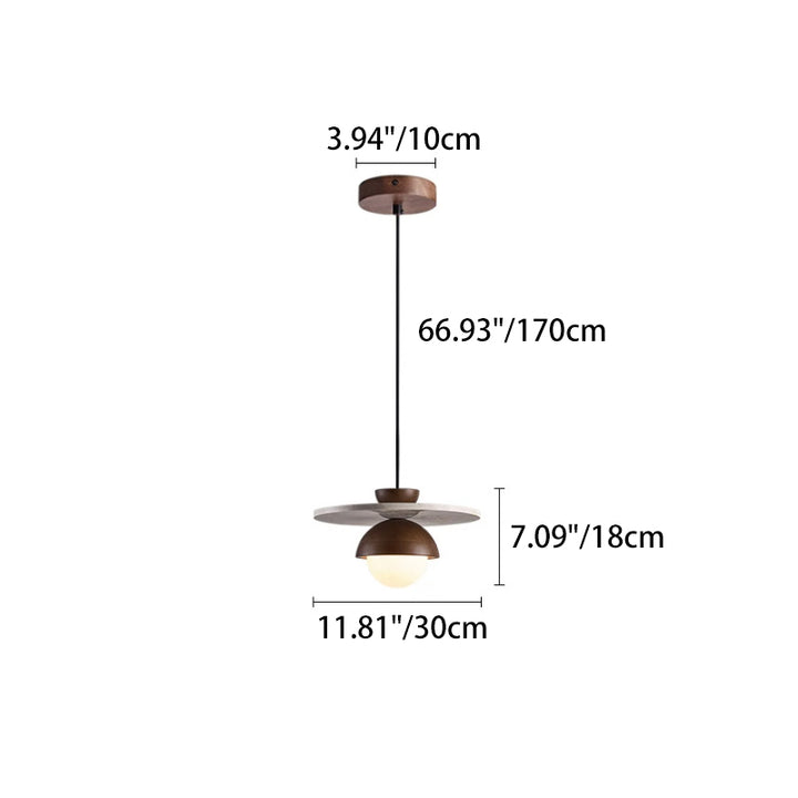 Traditional Japanese Travertine Glass Ball Shade Solid Wood 1-Light Pendant Light For Living Room