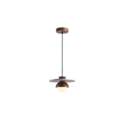 Traditional Japanese Travertine Glass Ball Shade Solid Wood 1-Light Pendant Light For Living Room