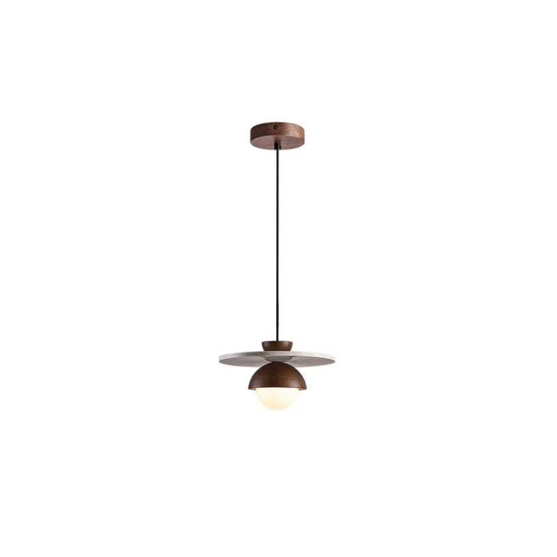 Traditional Japanese Travertine Glass Ball Shade Solid Wood 1-Light Pendant Light For Living Room