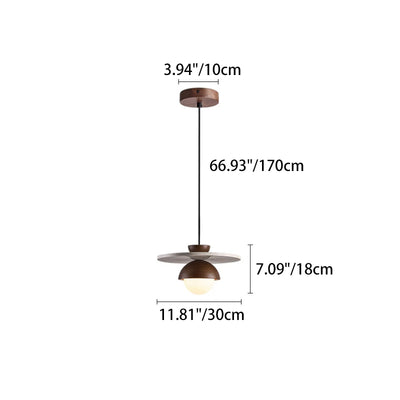 Traditional Japanese Travertine Glass Ball Shade Solid Wood 1-Light Pendant Light For Living Room