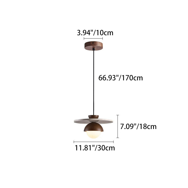 Traditional Japanese Travertine Glass Ball Shade Solid Wood 1-Light Pendant Light For Living Room