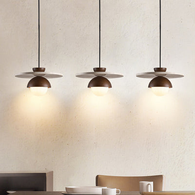Traditional Japanese Travertine Glass Ball Shade Solid Wood 1-Light Pendant Light For Living Room