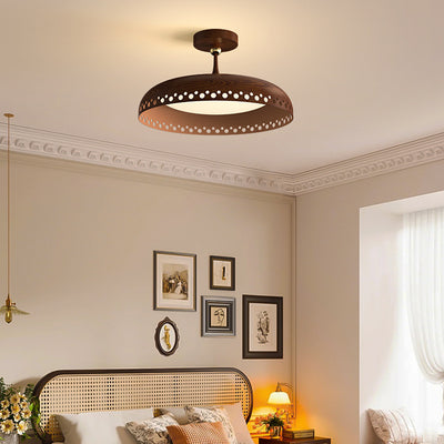 Modern Transitional Iron Faux Woodgrain Acrylic Round LED Semi-Flush Mount Ceiling Light For Bedroom