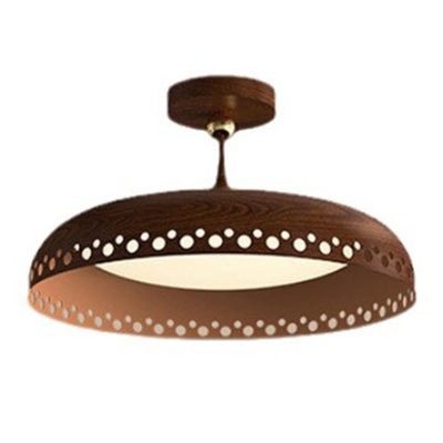 Modern Transitional Iron Faux Woodgrain Acrylic Round LED Semi-Flush Mount Ceiling Light For Bedroom