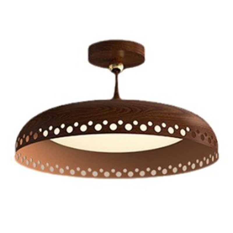 Modern Transitional Iron Faux Woodgrain Acrylic Round LED Semi-Flush Mount Ceiling Light For Bedroom