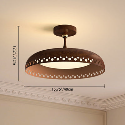 Modern Transitional Iron Faux Woodgrain Acrylic Round LED Semi-Flush Mount Ceiling Light For Bedroom