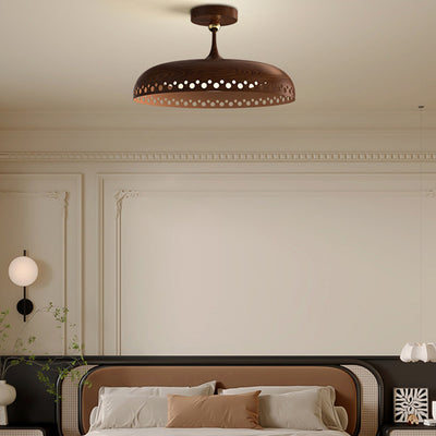 Modern Transitional Iron Faux Woodgrain Acrylic Round LED Semi-Flush Mount Ceiling Light For Bedroom