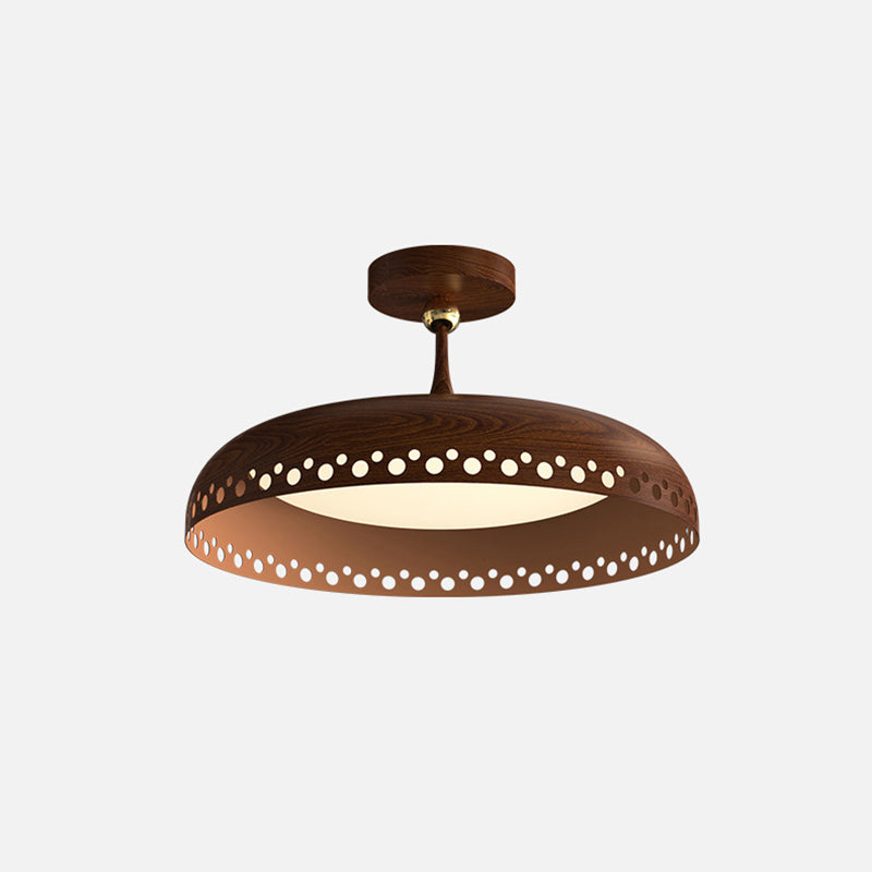 Modern Transitional Iron Faux Woodgrain Acrylic Round LED Semi-Flush Mount Ceiling Light For Bedroom
