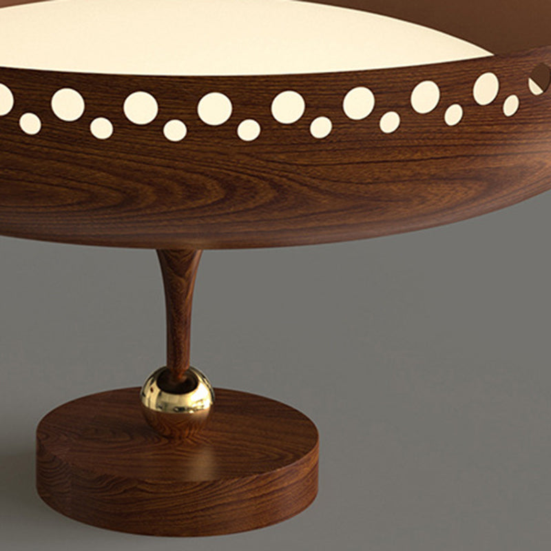 Modern Transitional Iron Faux Woodgrain Acrylic Round LED Semi-Flush Mount Ceiling Light For Bedroom