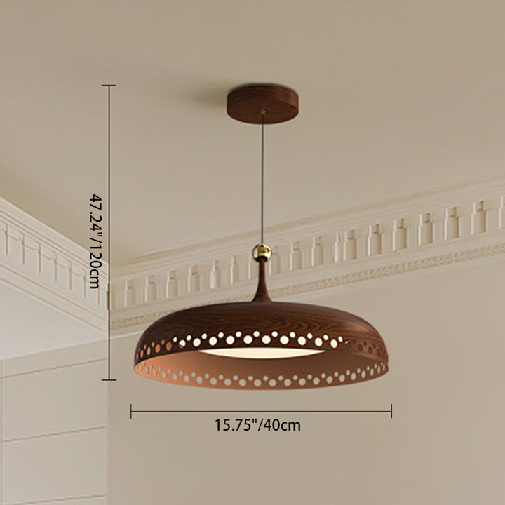 Modern Transitional Iron Faux Woodgrain Acrylic Round LED Pendant Light For Bedroom