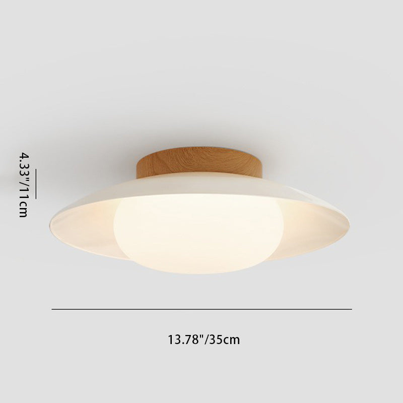 Contemporary Scandinavian Cream Round Dome Metal Acrylic LED Flush Mount Ceiling Light For Bedroom