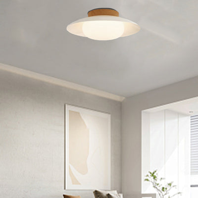 Contemporary Scandinavian Cream Round Dome Metal Acrylic LED Flush Mount Ceiling Light For Bedroom
