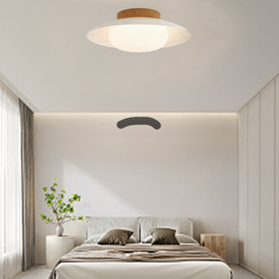 Contemporary Scandinavian Cream Round Dome Metal Acrylic LED Flush Mount Ceiling Light For Bedroom