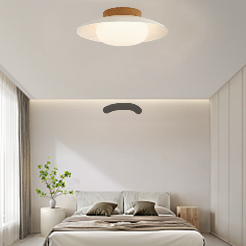 Contemporary Scandinavian Cream Round Dome Metal Acrylic LED Flush Mount Ceiling Light For Bedroom