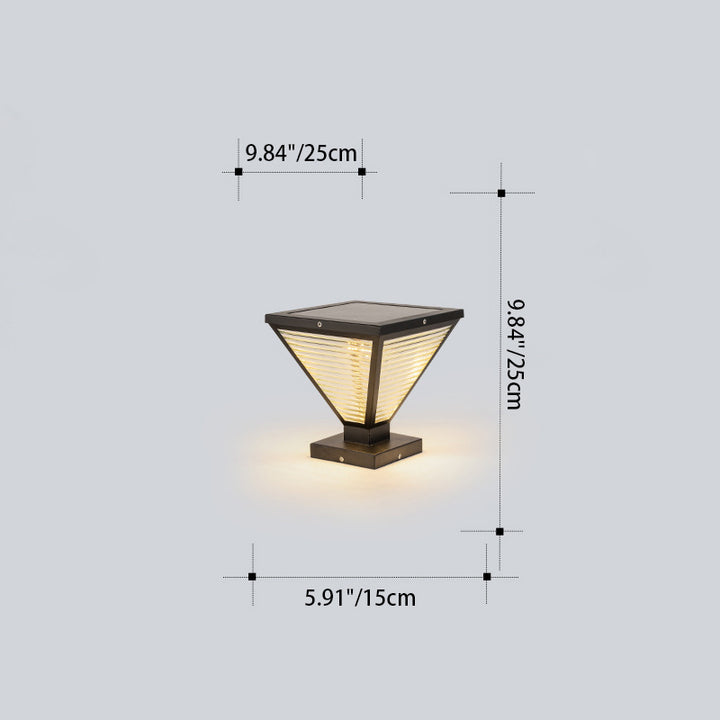 Moderne minimalistische solarbetriebene wasserdichte quadratische prismatische Edelstahl-Glas-LED-Außenleuchte für die Terrasse 