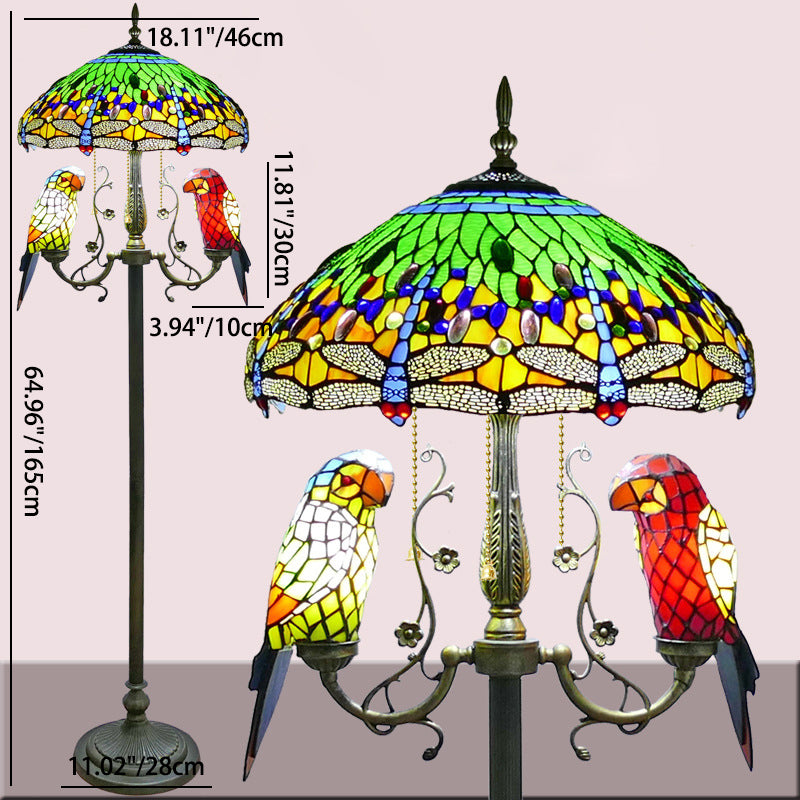 Traditionelle Vintage-Stehlampe aus rundem Eisen und Buntglas mit 5 Lichtern für Schlafzimmer 