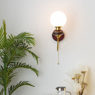 Lámpara Aplique de Pared de 1 Luz de Vidrio de Hierro Redonda Minimalista Moderna para Dormitorio 