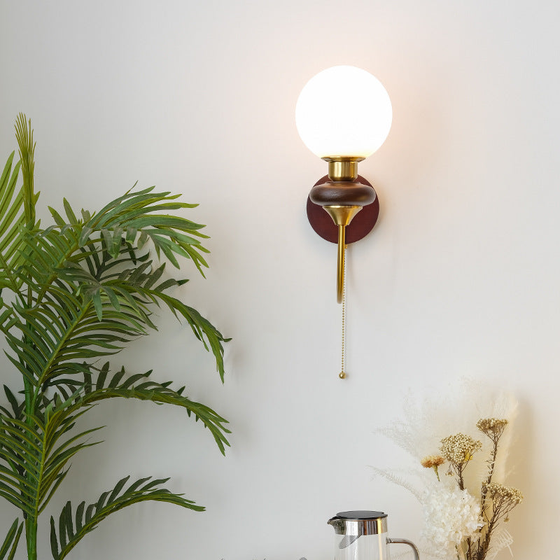 Lámpara Aplique de Pared de 1 Luz de Vidrio de Hierro Redonda Minimalista Moderna para Dormitorio 