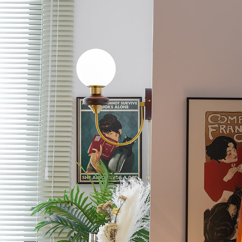 Lámpara Aplique de Pared de 1 Luz de Vidrio de Hierro Redonda Minimalista Moderna para Dormitorio 