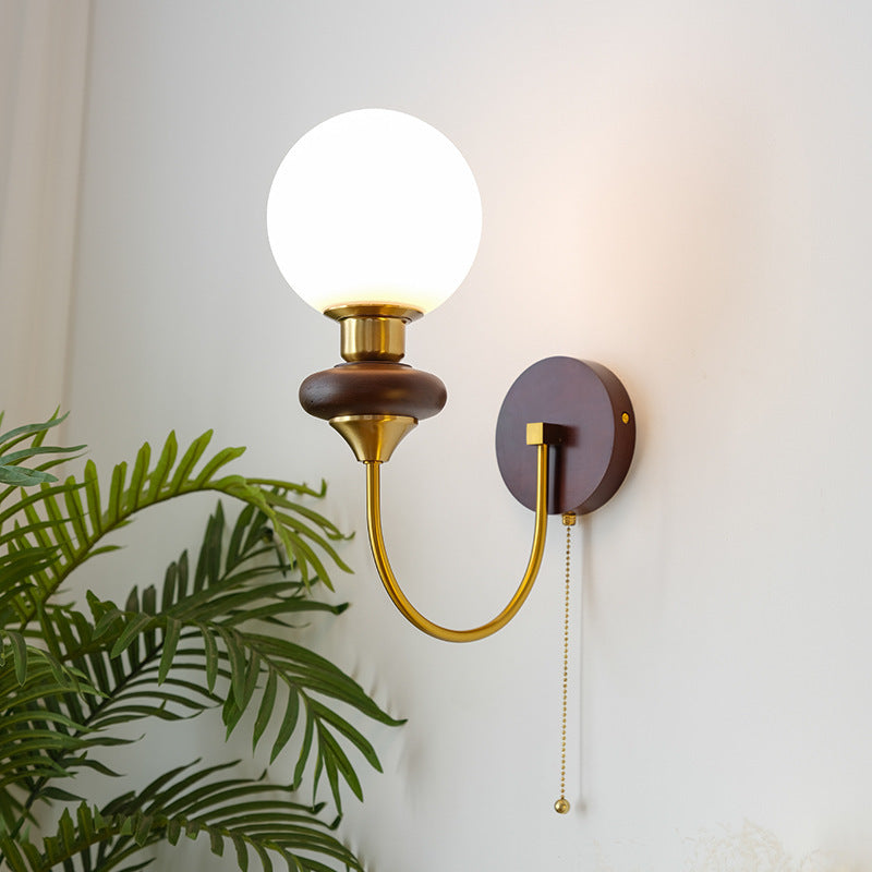 Lámpara Aplique de Pared de 1 Luz de Vidrio de Hierro Redonda Minimalista Moderna para Dormitorio 
