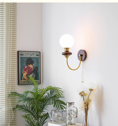Lámpara Aplique de Pared de 1 Luz de Vidrio de Hierro Redonda Minimalista Moderna para Dormitorio 