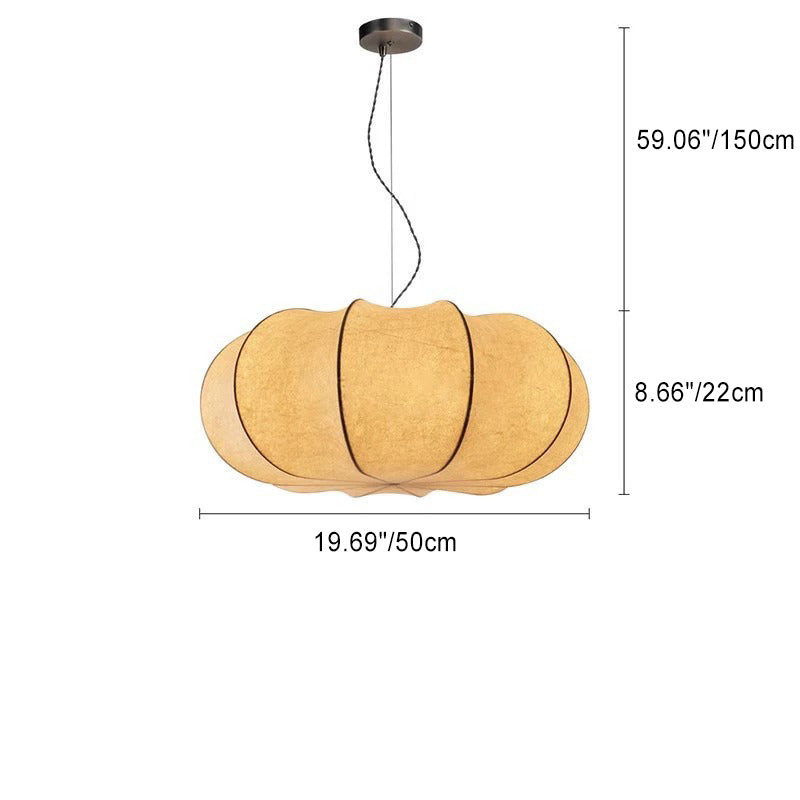 Lámpara colgante redonda japonesa tradicional Pumpkin de hierro y tela de 2/3 luces para sala de estar 