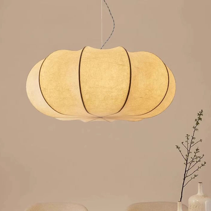 Lámpara colgante redonda japonesa tradicional Pumpkin de hierro y tela de 2/3 luces para sala de estar 