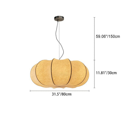 Traditional Japanese Pumpkin Round Iron Silk 2/3-Light Pendant Light For Living Room