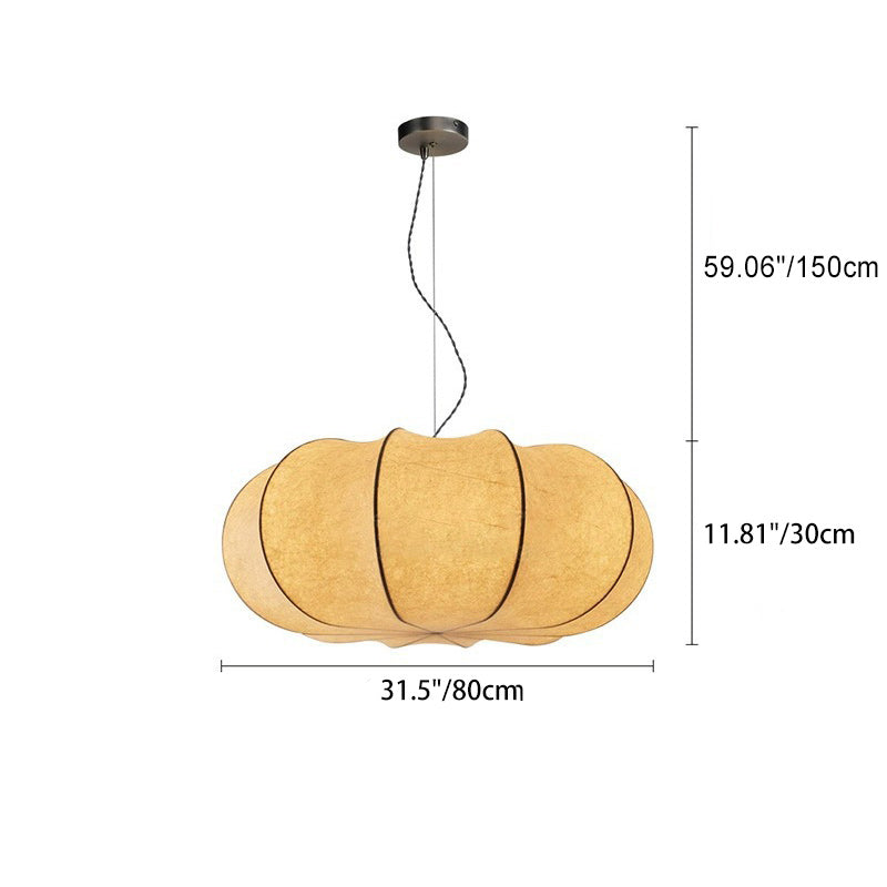 Traditional Japanese Pumpkin Round Iron Silk 2/3-Light Pendant Light For Living Room