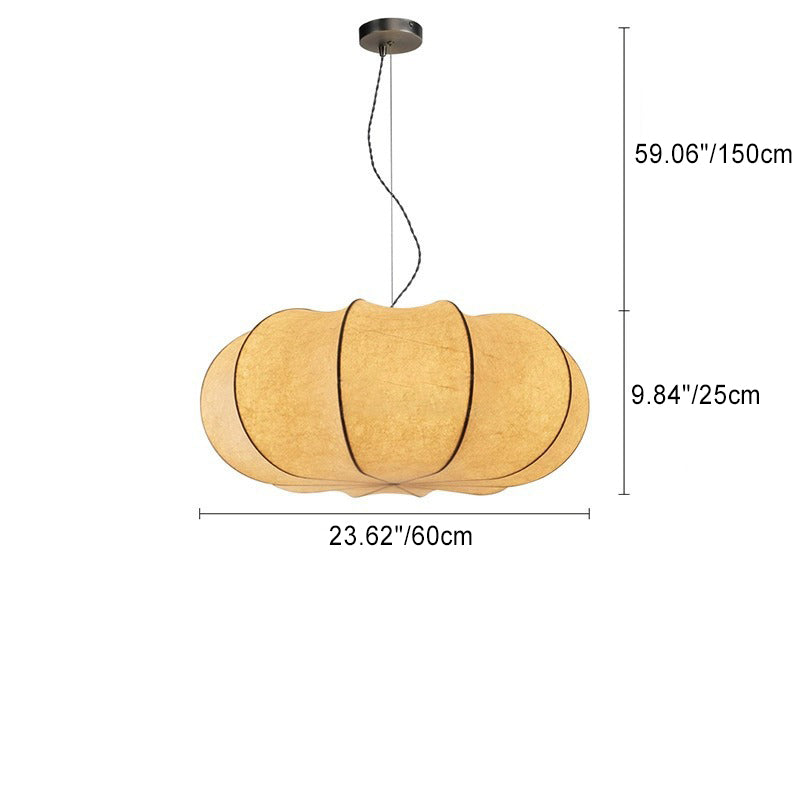 Lámpara colgante redonda japonesa tradicional Pumpkin de hierro y tela de 2/3 luces para sala de estar 