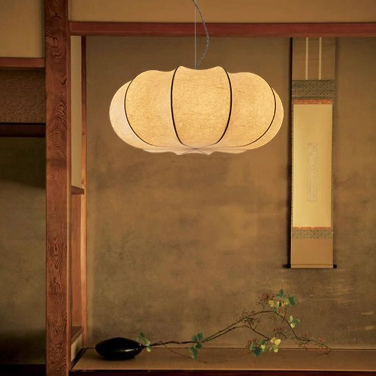 Lámpara colgante redonda japonesa tradicional Pumpkin de hierro y tela de 2/3 luces para sala de estar 