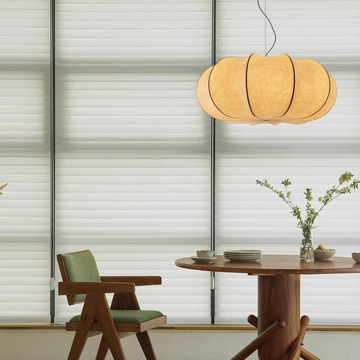 Lámpara colgante redonda japonesa tradicional Pumpkin de hierro y tela de 2/3 luces para sala de estar 