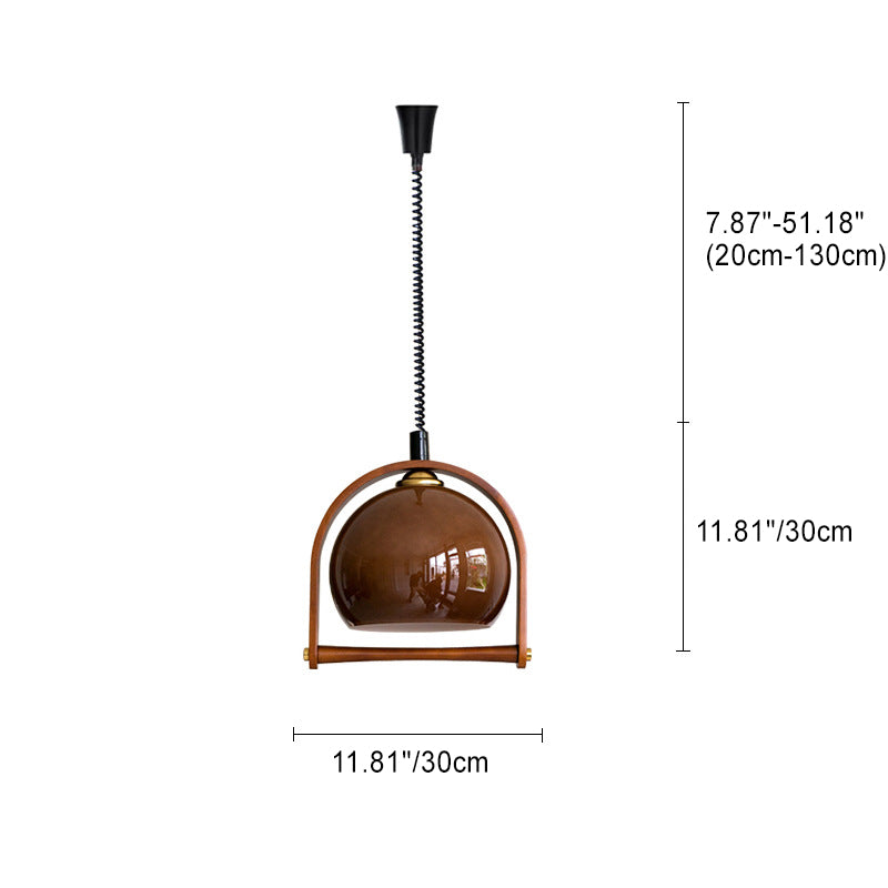 Moderne runde Pendelleuchte aus Holz und Glas im Mid-Century-Stil mit 1 Licht für Schlafzimmer 